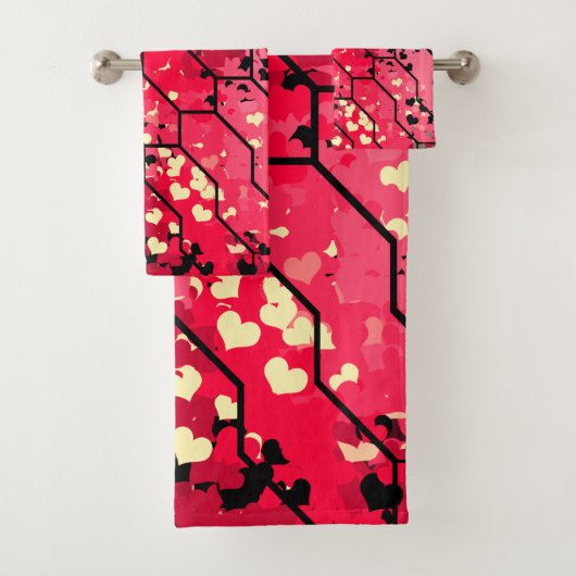 Liefde Roze & Red Pattern Bad Handdoek (Insitu)