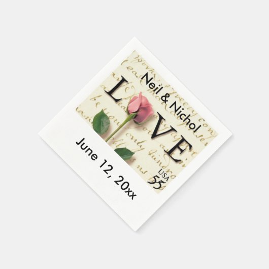 Liefde Roze Roos Scroll Stamp Papieren Servet (Hoek)