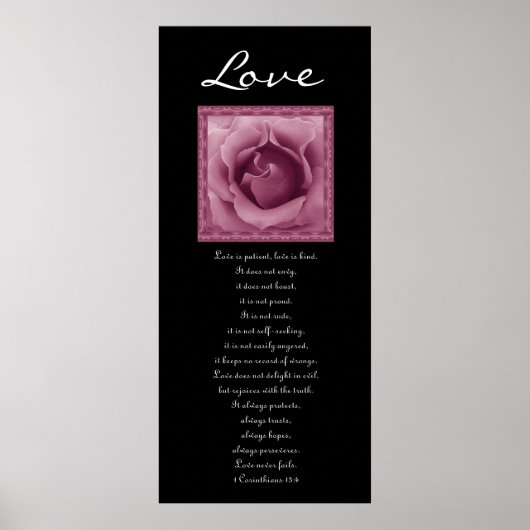 Liefde - Roze Rose - Eerste Corinthians Poster (Voorkant)