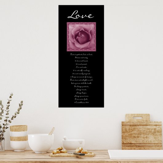 Liefde - Roze Rose - Eerste Corinthians Poster (Keuken)