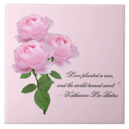 Liefde Roze Rozen met Quote Decoratieve Keramische Tegeltje