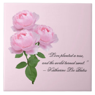 Liefde Roze Rozen met Quote Decoratieve Keramische Tegeltje