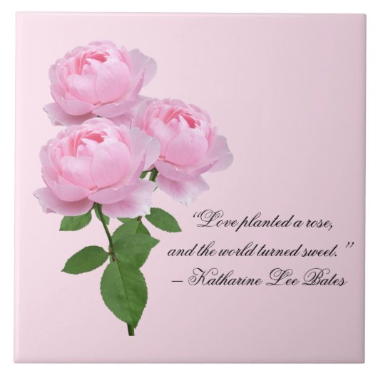 Liefde Roze Rozen met Quote Decoratieve Keramische Tegeltje (Voorkant)