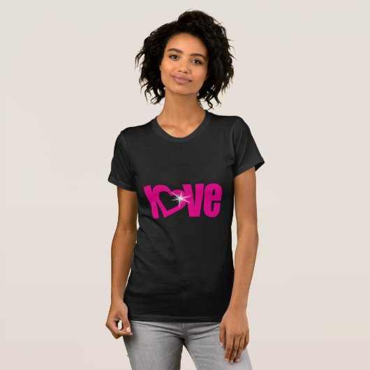 "liefde" roze tekst zwart t-shirt (Voorkant volledig)