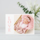Liefde Roze Typografie Foto geboorteaankondiging (Staand voorkant)