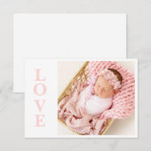 Liefde Roze Typografie Foto geboorteaankondiging (Voorkant / Achterkant)