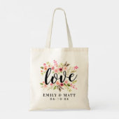 Liefde roze Waterverf bloemen Weddenschap Monogram Tote Bag (Achterkant)