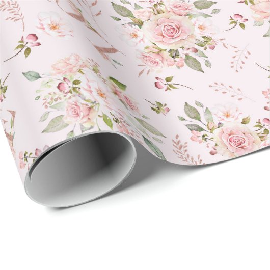 Liefde Roze Waterverf Rozen Wrapping Pa Cadeaupapier (Rol Hoek)