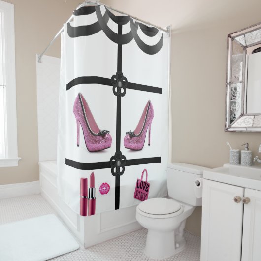 Liefde roze witte zwarte schoengordijn douchegordijn (In situ)
