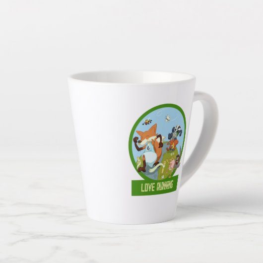Liefde Running Funny Woodland Animal Race Cartoon Latte Mok (Rechterhoek)