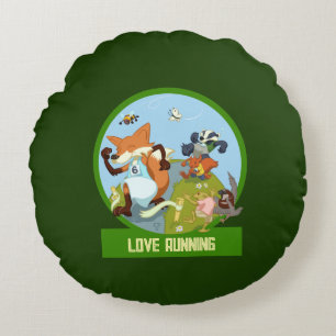 Liefde Running Funny Woodland Animal Race Cartoon Rond Kussen
