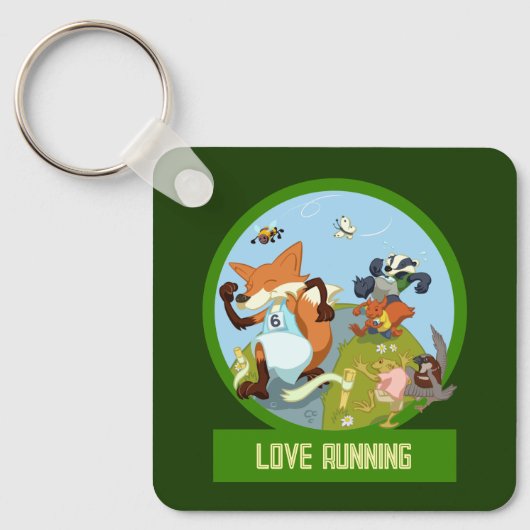 Liefde Running Funny Woodland Animal Race Cartoon Sleutelhanger (Voorkant)