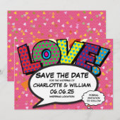 LIEFDE Save the Date Leuk Retro Strip Pop Art (Voorkant / Achterkant)