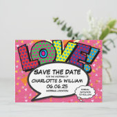 LIEFDE Save the Date Leuk Retro Strip Pop Art (Staand voorkant)