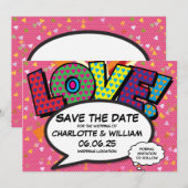 LIEFDE Save the Date Leuk Retro Strip Pop Art (Voorkant / Achterkant)