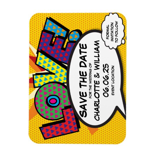 LIEFDE Save the Date Leuk Retro Strip Pop Art Magneet (Verticaal)