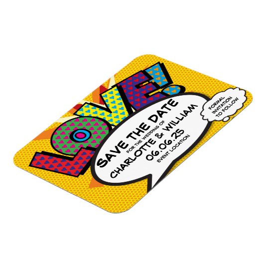 LIEFDE Save the Date Leuk Retro Strip Pop Art Magneet (Linkerzijde)