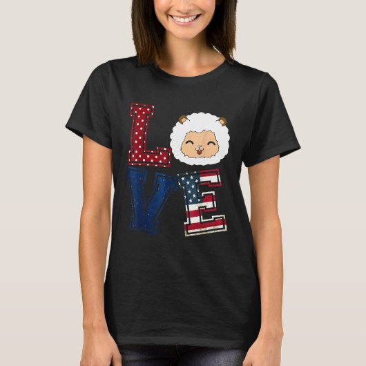 LIEFDE Schaap Gezicht Amerikaanse Vlag Patriottisc T-shirt (Voorkant)