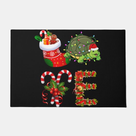 Liefde schildpad kerstverlichting LED santa hoed C Deurmat (Voorkant)