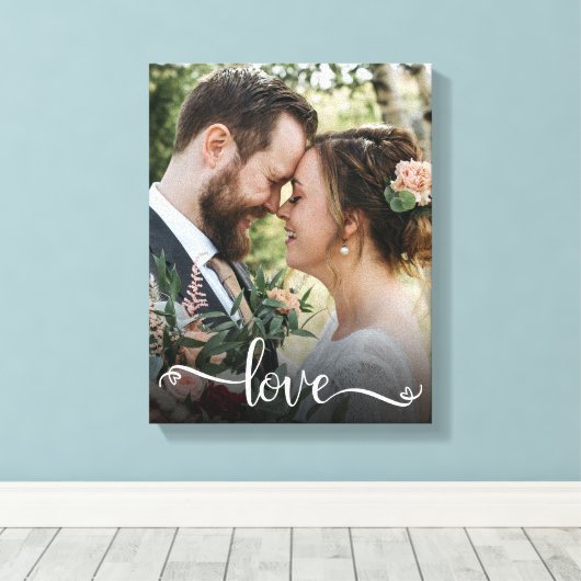 Liefde Script Bruiloft Foto Canvas Print (Insitu (Houten vloer))