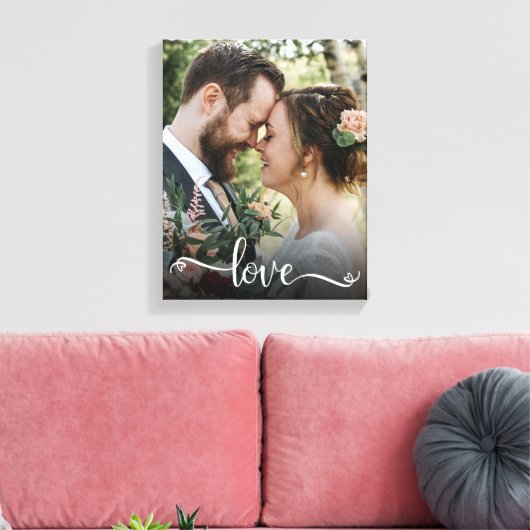 Liefde Script Bruiloft Foto Canvas Print (Insitu (Woonkamer))