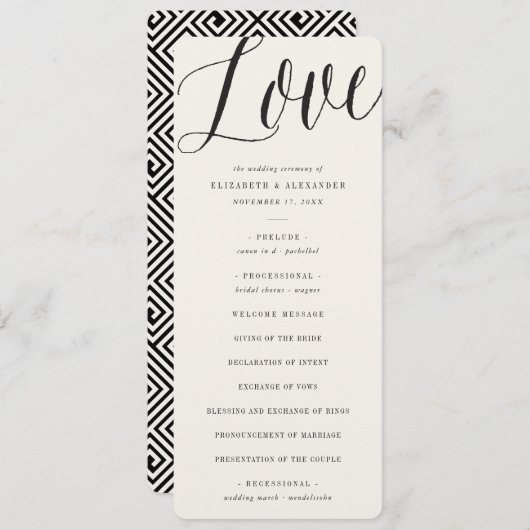 Liefde Script Calligraphy Geometric Classic Weddin Programmakaart (Voorkant / Achterkant)