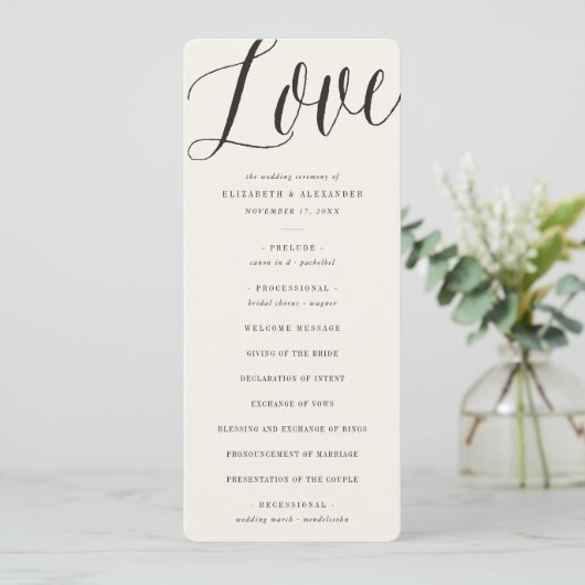 Liefde Script Calligraphy Geometric Classic Weddin Programmakaart (Staand voorkant)
