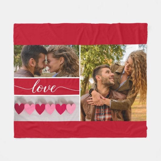 "Liefde" Script gepersonaliseerde fotocollage flee Fleece Deken (Voorkant (Horizontaal))