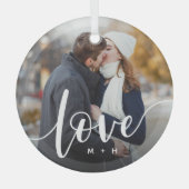 Liefde Script Overlay Foto's & Initialen Glas Ornament (Voorkant)