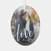 Liefde Script Overlay Foto's & Initialen Glas Ornament (Voorkant links)