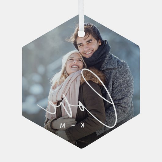 Liefde Script Overlay Foto's & Initialen Glas Ornament (Achterkant)