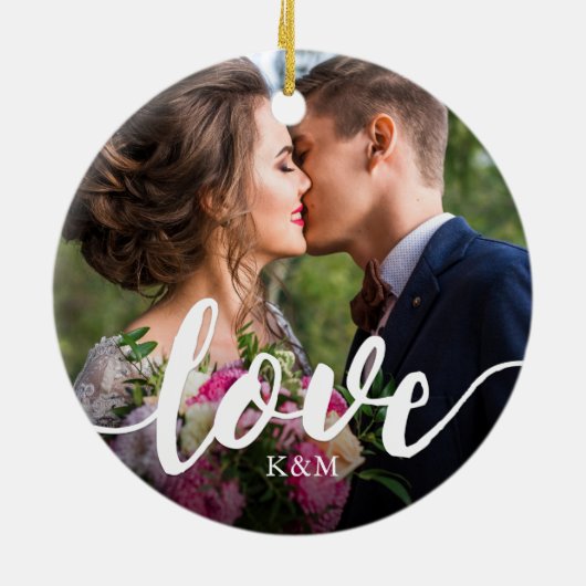 Liefde Script Overlay Foto's & Initialen Keramisch Ornament (Achterkant)