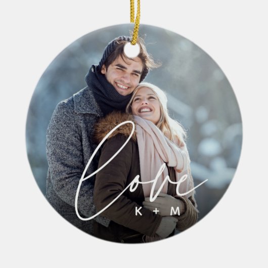 Liefde Script Overlay Foto's & Initialen Keramisch Ornament (Voorkant)