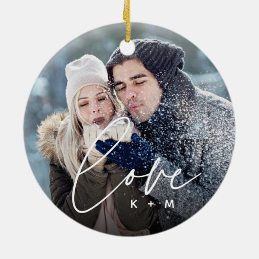 Liefde Script Overlay Foto's & Initialen Keramisch Ornament (Achterkant)