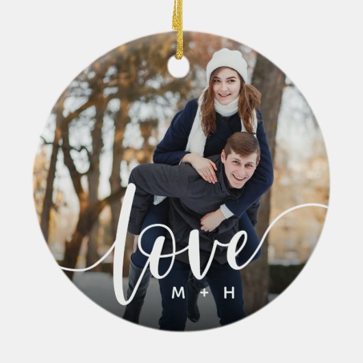Liefde Script Overlay Foto's & Initialen Keramisch Ornament (Achterkant)