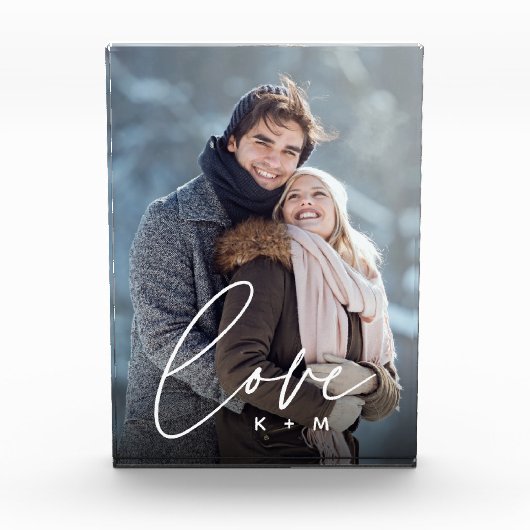 Liefde Script Overlay Personalized Couples Fotoblokken (Voorkant)