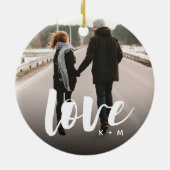 Liefde Script Overlay Persoonlijke paren Foto Keramisch Ornament (Achterkant)