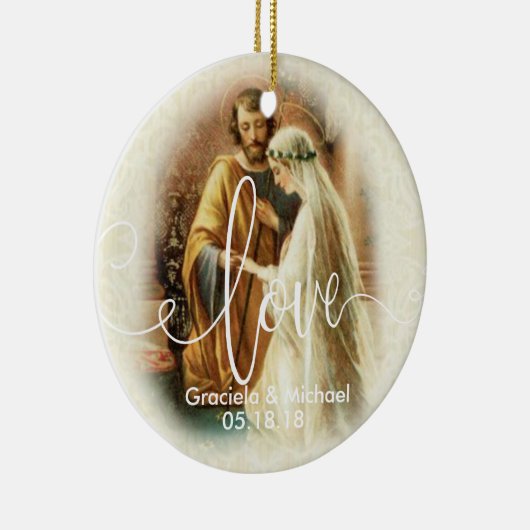 Liefde Script Overlay | Weddenschap-bruidegom Keramisch Ornament (Rechts)