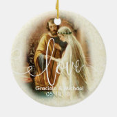 Liefde Script Overlay | Weddenschap-bruidegom Keramisch Ornament (Achterkant)