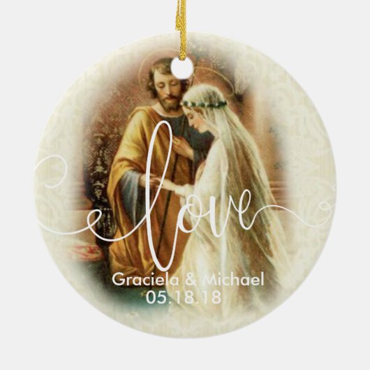 Liefde Script Overlay | Weddenschap-bruidegom Keramisch Ornament (Achterkant)