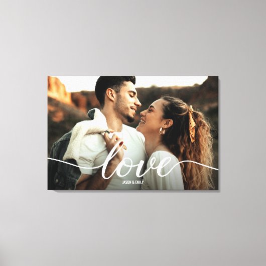 Liefde Script Verloving Foto met namen Canvas Afdruk (Voorkant)