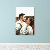Liefde Script Verloving Foto met namen Portrait Canvas Afdruk (Insitu (Houten vloer))