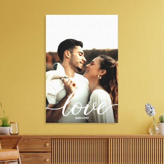 Liefde Script Verloving Foto met namen Portrait Canvas Afdruk (Insitu (Woonkamer))