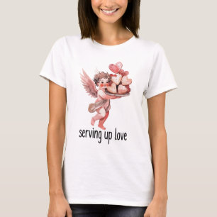 Liefde serveren Valentijn Vintage Cherubijn Hart  T-shirt