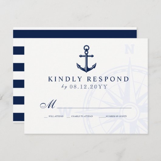 Liefde Sets Zeil Anker Nautische Bruiloft RSVP (Voorkant / Achterkant)
