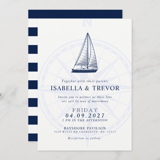 Liefde Sets Zeil Wind Roos Nautische Bruiloft Uitn Kaart (Voorkant / Achterkant)