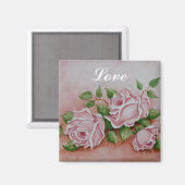 Liefde Shabby Chic  Roze Rose Schilderij Magnet (Voorkant / Achterkant)