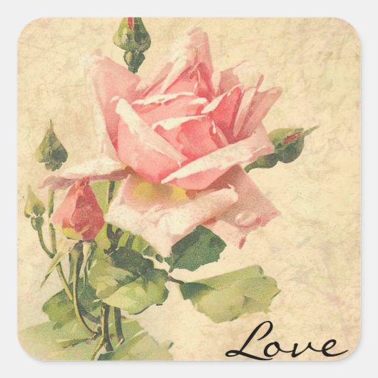 Liefde  Shabby Chic Roze Roze Bloem Stickers (Voorkant)