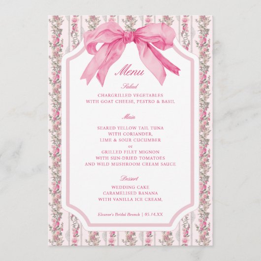 Liefde Shack Bloemen Roze Bow Party Menu (Voorkant)