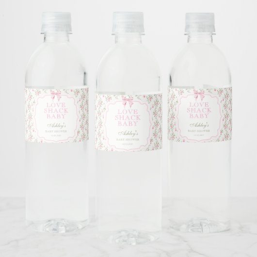 Liefde Shack Coquette Roze Bow Meisje Baby shower Waterfles Etiket (Flessen)